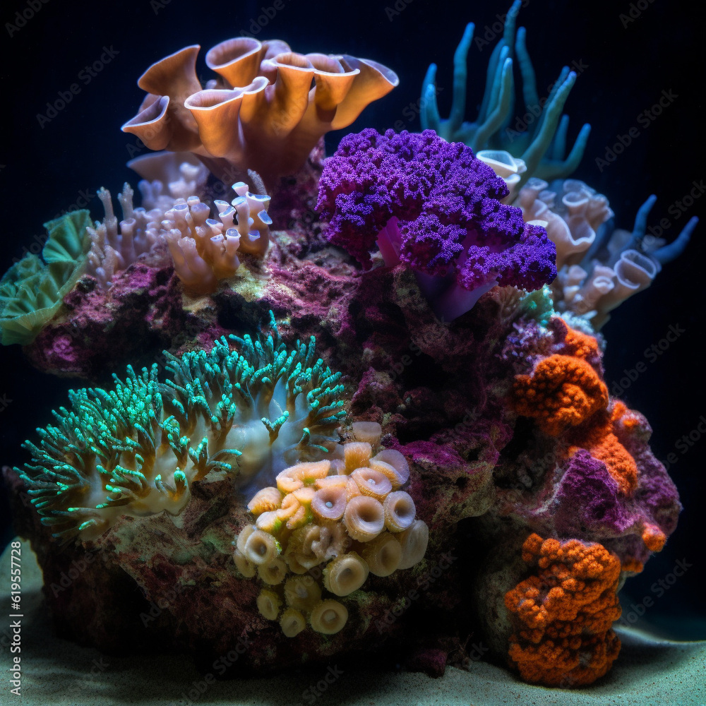 Obraz premium Generative AI illustrations, Ocean coral reef underwater. Sea world under water background