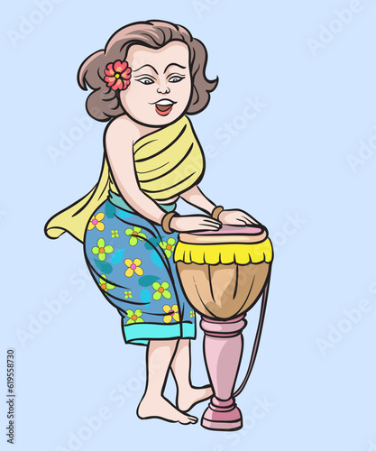 Thai children, Thai cartoons, Thai musical play. pop art retro hand drawn style vector design illustration.