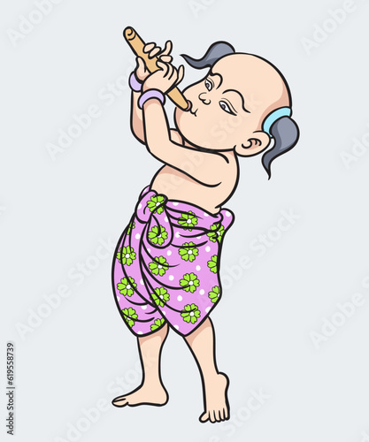 Thai children, Thai cartoons, Thai musical play. pop art retro hand drawn style vector design illustration.