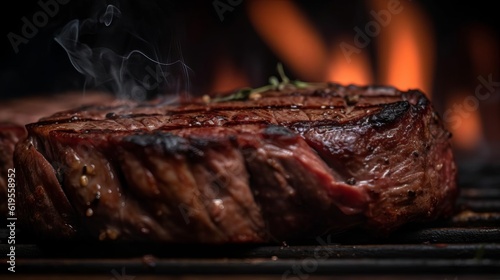 "Close-Up Juicy Steak with Grill Marks Photography AI Generated