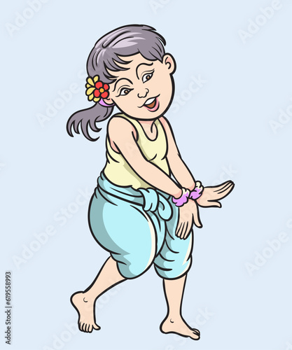 Thai traditional dance, Thai children, Thai cartoons. pop art retro hand drawn style vector design illustration.