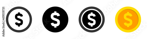 Dollar coin vector icons set. US dollar coin symbols collection