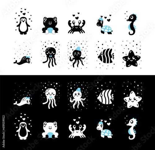 Adorable full editable montessori flashcards set of animals living in or near water and ocean.	
