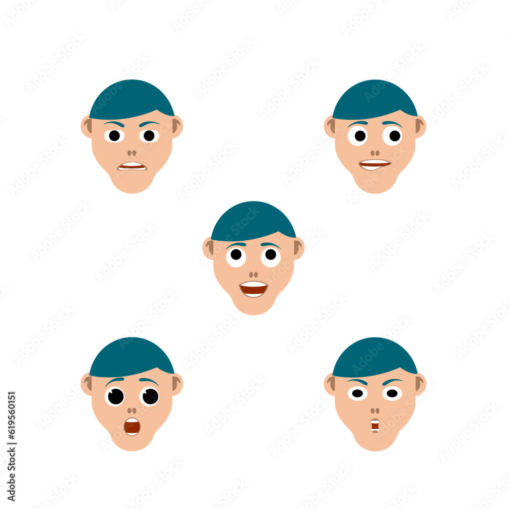 Set of kid`s emotions. Facial expression. Cartoon boy avatar. Vector illustration of cartoon child character Set of kid`s emotions. Facial expression. Cartoon boy avatar. Vector illustration of cartoon child character