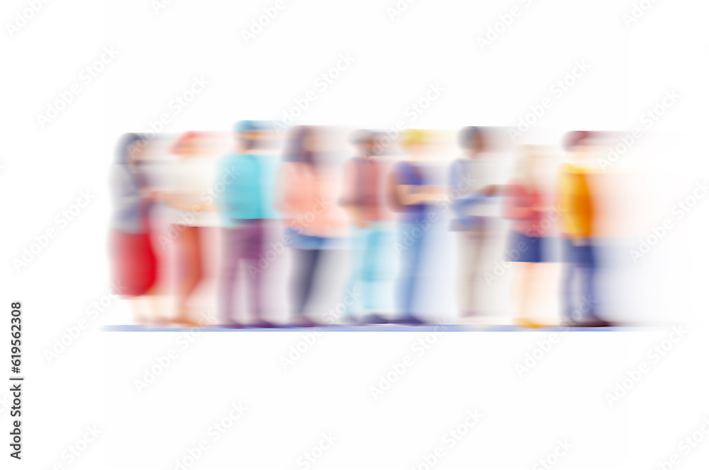 Blurry image of abstract unrecognizable people diverse business team crowd in line full legth with motion effect Blurry image of abstract unrecognizable people diverse business team crowd in line full legth with motion effect