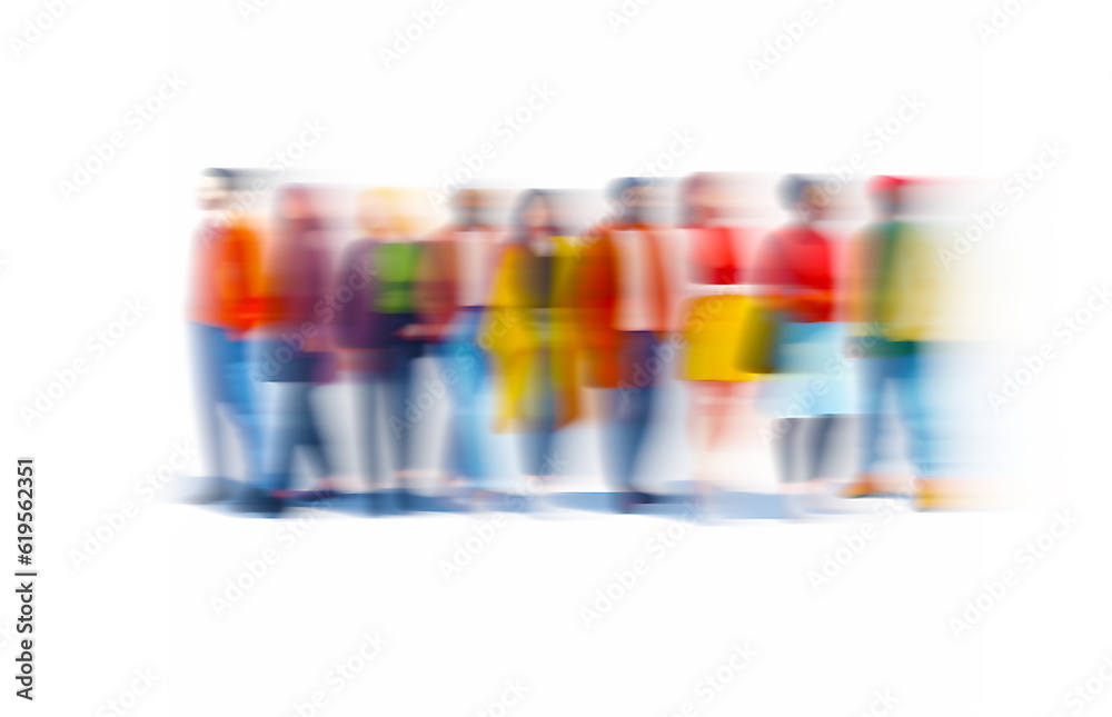 Blurry image of abstract unrecognizable people diverse business team crowd in line full legth with motion effect Blurry image of abstract unrecognizable people diverse business team crowd in line full legth with motion effect