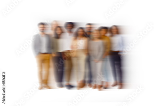 Blurry image of abstract unrecognizable people diverse business team crowd in line full legth with motion effect photo