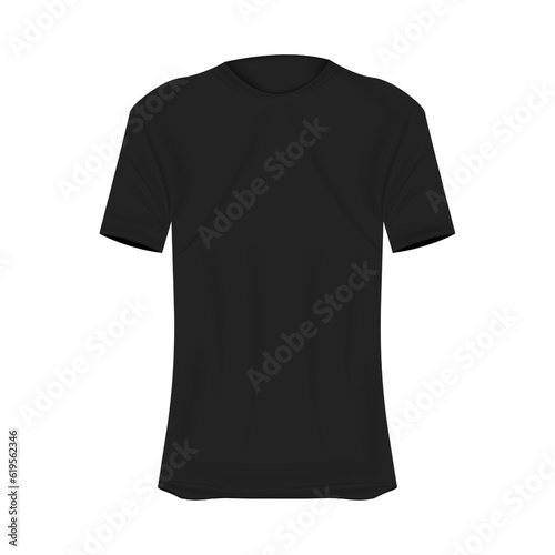 T-shirt mockup in black colors. Mockup of realistic shirt with short sleeves. Blank t-shirt template with empty space for design.
