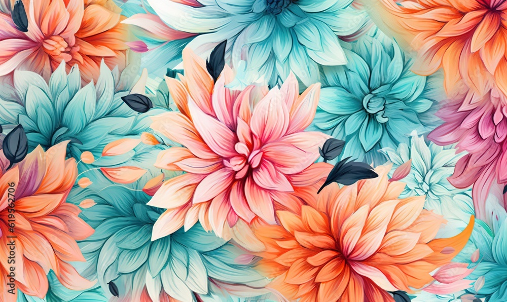 Fototapeta  a bunch of flowers that are on a wallpaper background.  generative ai