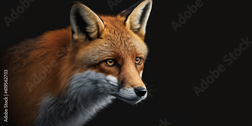 Portrait of a beautiful red fox on black background. Generative ai