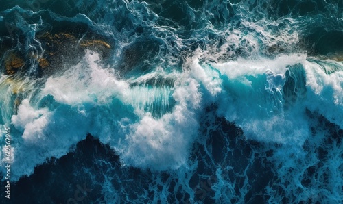  a large body of water with waves crashing on it's sides. generative ai