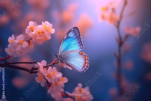 Majestic Blue Yellow Butterfly in Flight. Generative AI