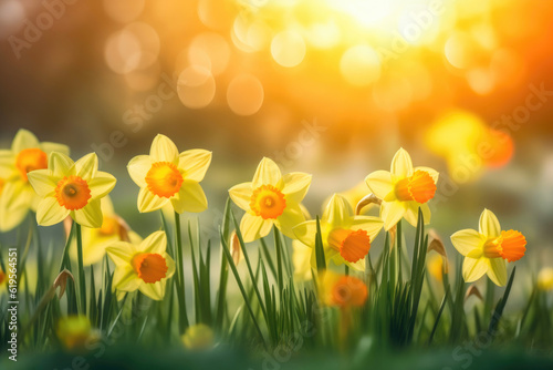 Scenic Springtime Daffodil Background. Generative AI