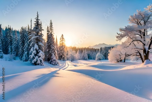 winter landscape in the forest Generative AI