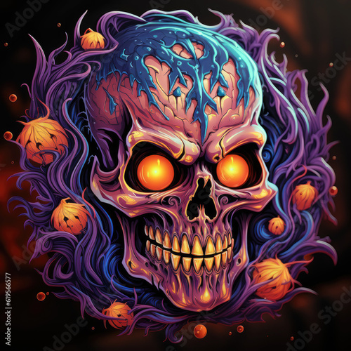 halloween ILLUSTRATION FOR A STICKER WITH BLACK BACKGROUND,ai generater.