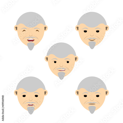 Grandfather character constructor for animation and custom illustrations. Character creation set with face emotions, lip sync and poses. Parts of body template for design work and animation.