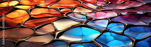 3D Abstract colorful gold, blue orange glass background