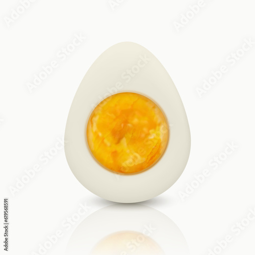 Vector 3d Realistic Chicken Egg. Peeled Boiled Chicken Egg, Hard-Boiled Chicken Egg With Yolk Closeup Isolated, Cut in Half, Front View