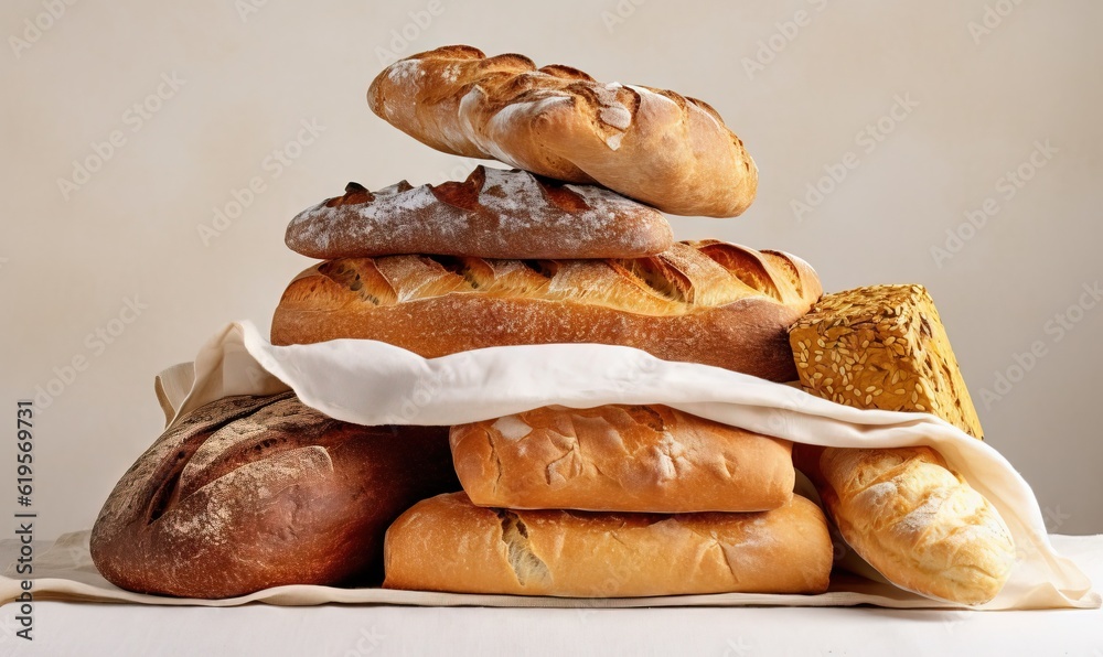  a stack of breads and pastries on a table.  generative ai