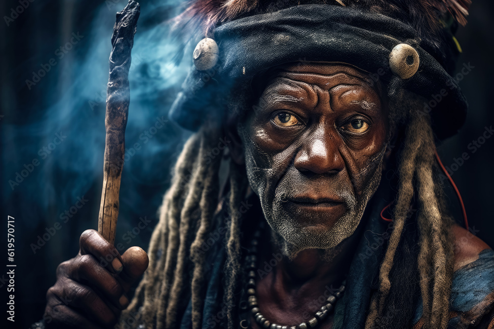 African Shaman Or Witch Doctor Mystical Dark Occult Portrait African Shaman Or Witch Doctor Mystical Dark Occult Portrait