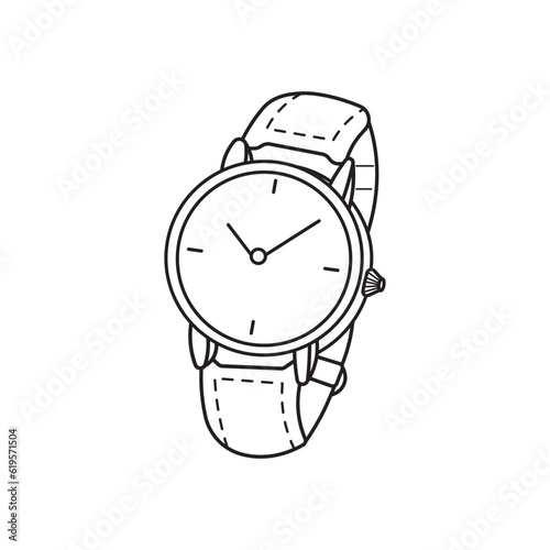 Hand drawn kids drawing Vector illustration wrist watch flat cartoon isolated