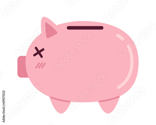Piggy bank semi flat colour vector object. Editable cartoon clip art icon on white background. Saving money. Simple spot illustration for web graphic design