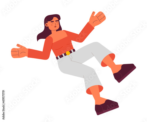Falling young woman semi flat colorful vector character. Editable full body happy caucasian lady on white. Simple cartoon spot illustration for web graphic design