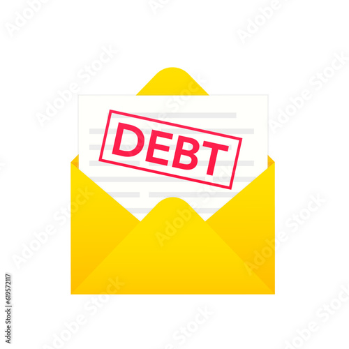 Debt letter. Financial problems, debts and loans. Modern flat cartoon style. Financial loan, liability. Economic help for debtors. Vector illustration