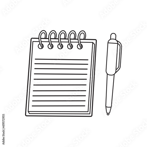 Hand drawn kids drawing Vector illustration White notebook and pen flat cartoon isolated