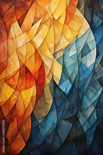 Simple abstract rough oil painting made of geometrical curves and geometrical figures