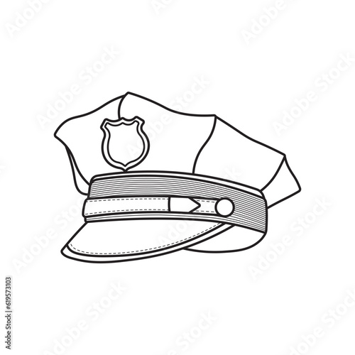 Hand drawn kids drawing Vector illustration Policeman hat. Law officer cap flat cartoon isolated