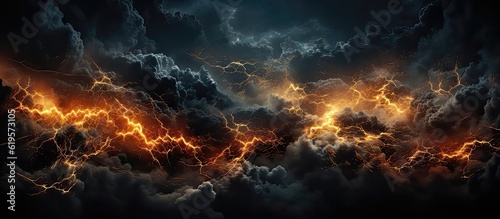 Abstract cloudy black background with gold lightning