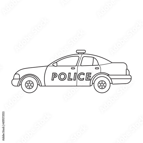 Hand drawn kids drawing Vector illustration police car side view flat cartoon isolated