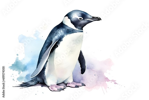 Watercolor penguin on white background. Generative AI.