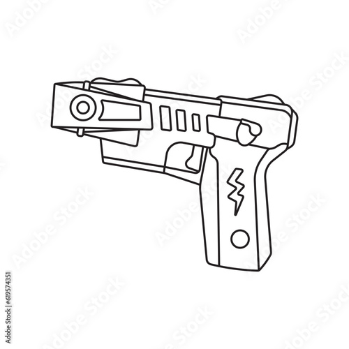 Hand drawn kids drawing Vector illustration stun gun pistols electric flat cartoon isolated