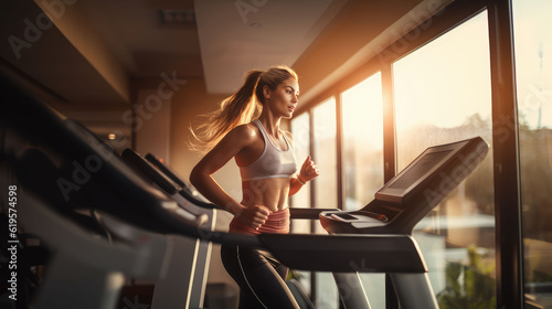  A woman exercising on the treadmill at home