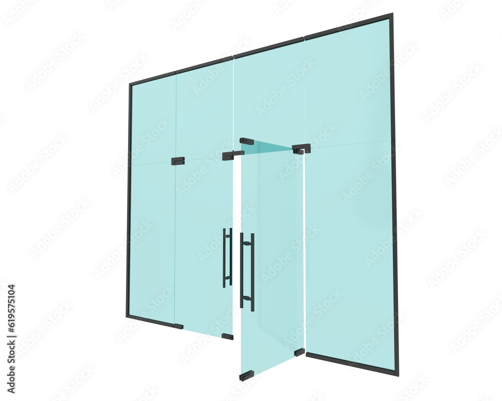 Glass doors isolated on transparent background. 3d rendering - illustration Glass doors isolated on transparent background. 3d rendering - illustration