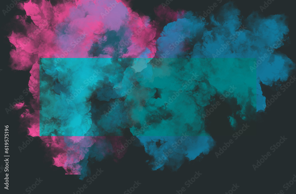 Abstract smoke pastel pink magenta blue with green banner on dark background futuristic pattern horizontal format banner concept ui design web print flyer email newsletter design motion
