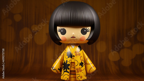 Generative ai. Japanese kokeshi doll with short hair and kimono