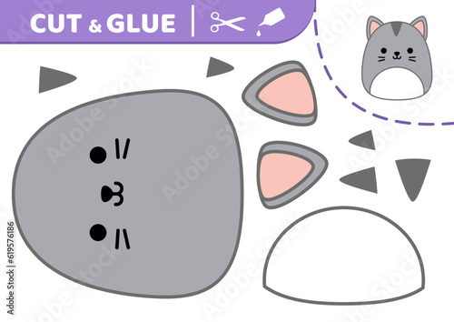 Cat. Squishmallow. Cut and glue. Kitty, kitten Applique Paper game Vector