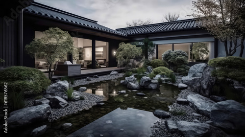 Japan Culture Home and Garden Concept: Embracing the Timeless Elegance and Tranquility of Japanese Aesthetics, Creating a Harmonious Fusion of Indoor and Outdoor Spaces © Nuchjara