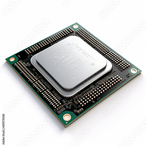 Computer processor close-up top view cpu on a white background, AI Generation photo