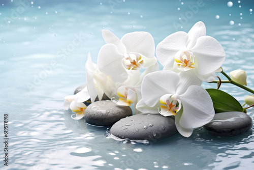 White orchid flowers in water, spa concept Generative AI