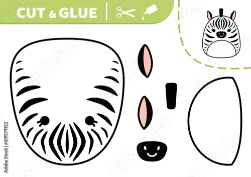 Zebra. Squishmallow. Cut and glue Applique Paper game Kawaii vector