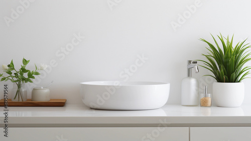 Stylish white sink in modern bathroom interior