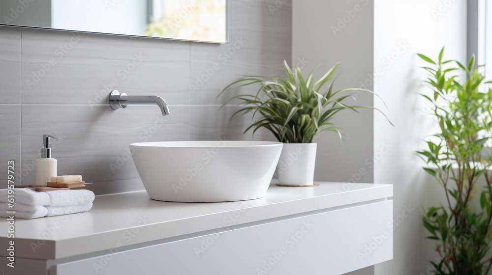 Fototapeta premium Stylish white sink in modern bathroom interior