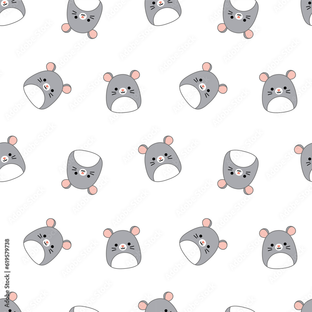 Kawaii mouses on seamless pattern. Squishmallows. Background with mouse. Kawaii, Vector Kawaii mouses on seamless pattern. Squishmallows. Background with mouse. Kawaii, Vector