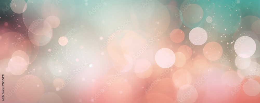 abstract bokeh background, Pink and Peach Background adorned with Bokeh Circles, Infused with the Enchanting Palette of Light White and Teal. Unveiling a Soft and Atmospheric Lighting