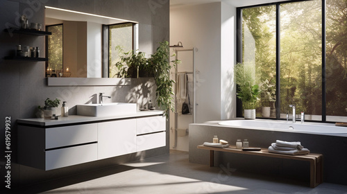 Stylish white sink in modern bathroom interior