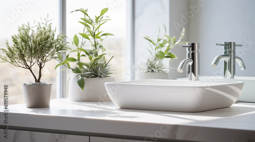 Stylish white sink in modern bathroom interior © Milan